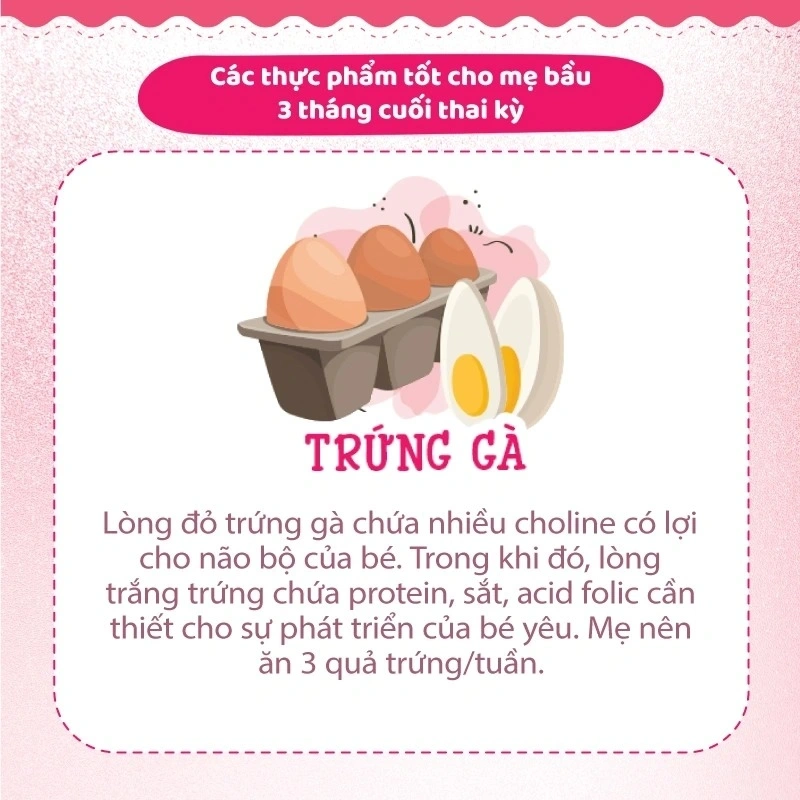 Bầu 3 tháng cuối ăn trứng gà để vào con