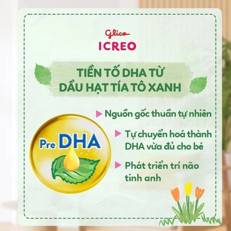 DHA có trong thực phẩm nào? Sữa Glico ICREO Balance Milk chứa tiền tố DHA từ dầu tía tô xanh