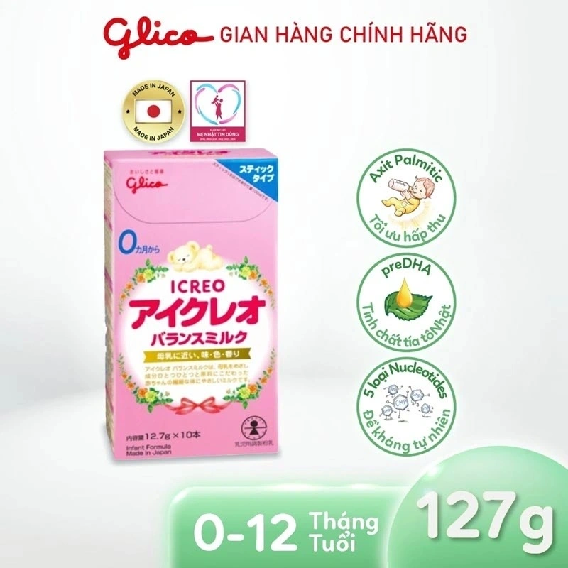 Nếu đang tìm sữa cho bé mới sinh hay sữa cho bé 2 tháng tuổi thì mẹ có thể dùng thử Glico ICREO Balance Milk dạng thanh.