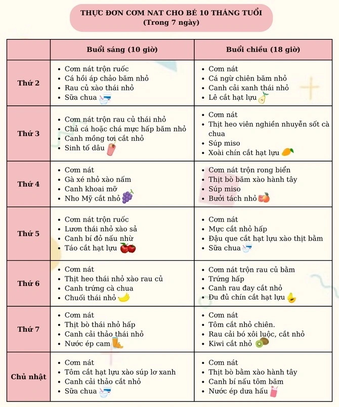 Thực đơn cơm nát cho bé 10 tháng