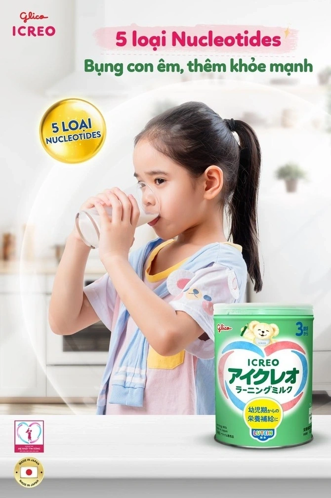 Glico ICREO mang đến nguồn dinh dưỡng cân bằng giúp trẻ êm bụng khỏe sức.